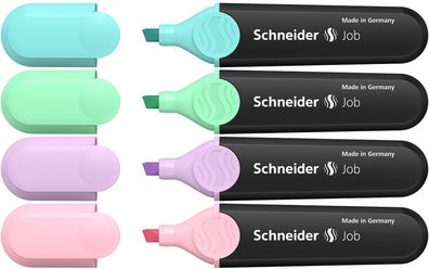 Schneider Textmarker Job Pastell 4er Etui, farbig sortiert