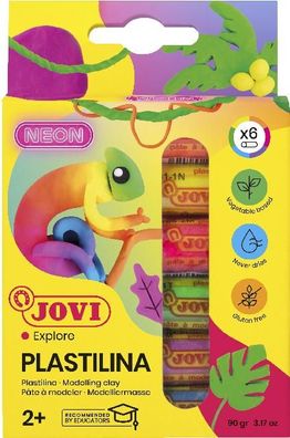Jovi Plastilina neon Knetmasse 6er Schachtel, neon Farben