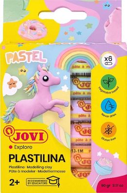 Jovi Plastilina PASTEL Knetmasse 6er Schachtel, pastel Farben
