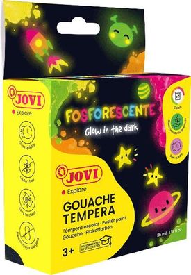 Jovi Fosforescente Tempera 4er Schachtel, Neon Farben, 55ml