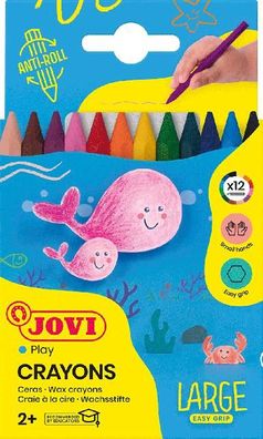 Jovi Plastikfarbstifte sechskant 12er Schachtel, farbig sortiert