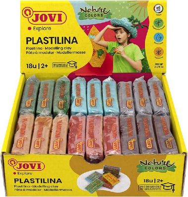 Jovi Plastilina Naturfarben Knetmasse 18er Schachtel, je 50g, sortiert