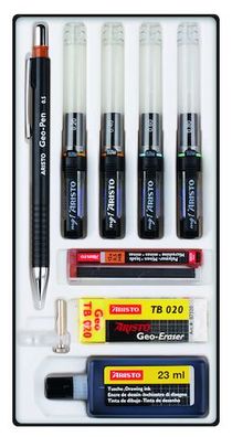 Aristo Tuschefüller mg1 pro Studio 4er-Set 9-teilig, Stärken 0.13/ 0.4/ 0.6/ 8 mm