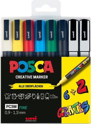 Faber Castell Marker UNI POSCA PC-3M 0,9-1,3 6 + 2