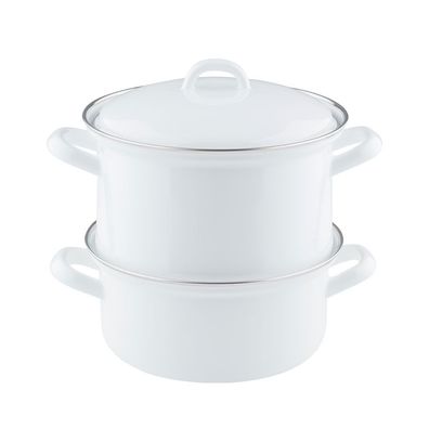 Riess Kartoffelkocher mit Deckel Ø18cm 2 Liter 3 teilig Classic Weiss Emaille