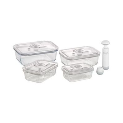 CASO Glas-Vakumierdosen eckig mit Handpumpe 4er Set 370/600/1000/1500ml