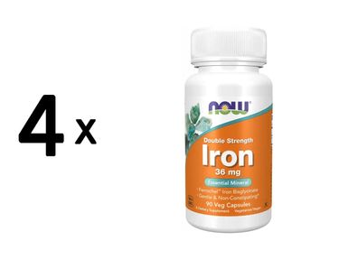 4 x Now Foods Iron 36mg Ferrochel (90 vcaps)