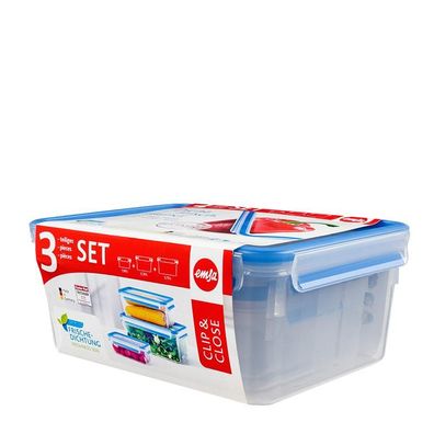 EMSA Frischhaltedosenset Clip & Close 1 Liter/2,3 Liter /3,7 Liter 3 teilig blau