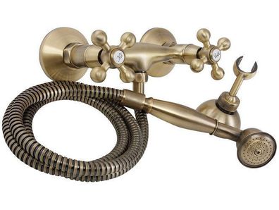Komplette Set Brausearmatur Wasserhahn STILO Brausebatterie Badezimmer Antik Messing