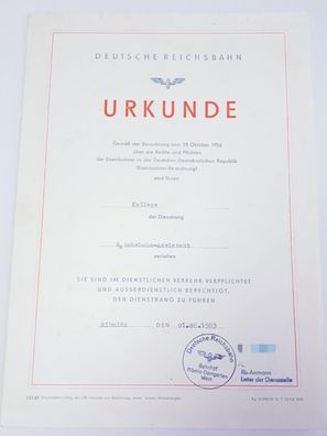 DDR DR Deutsche Reichsbahn Urkunde Reichsbahn Assistent 1983