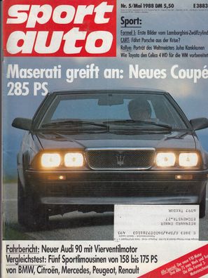 Sport auto 5/1988, Maserati, Audi 90, BMW, Mercedes, Rallye, Formel 1, Cart