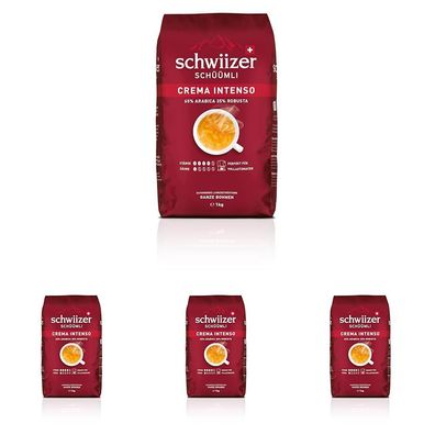 4x Schwiizer Schüümli Bohnenkaffee Schwiizer Crema Intenso 1kg Schwiizer CREMA INTENS
