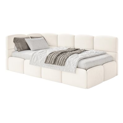 Selsey Cloudy - Jugendbett 120x200, Kopfteil links, Matratze & Bettkasten, Samt Creme