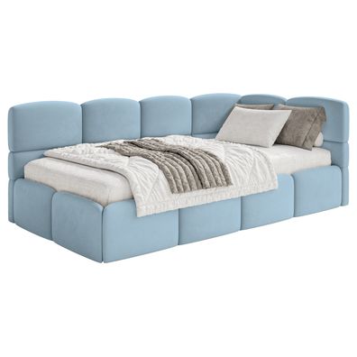 Selsey Cloudy - Jugendbett 120x200, Kopfteil rechts, Matratze & Bettkasten, Samt Hell