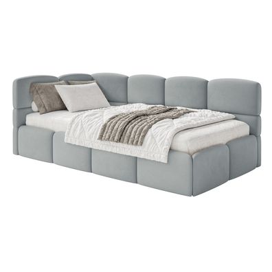 Selsey Cloudy - Jugendbett 120x200, Kopfteil links, Matratze & Bettkasten, Samt Grau
