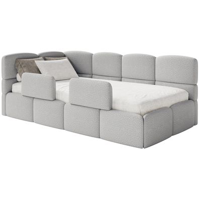 Selsey Cloudy - Kinderbett 120x200, Kopfteil links, Matratze & Bettkasten, Bouclé Hel