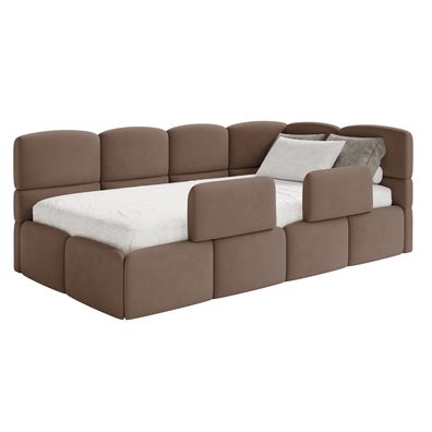 Selsey Cloudy - Kinderbett 120x200, Kopfteil rechts, Matratze & Bettkasten, Samt Brau