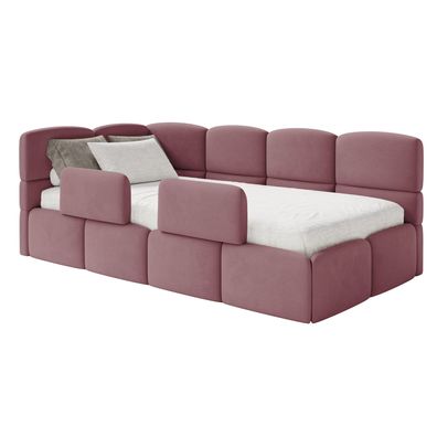 Selsey Cloudy - Kinderbett 120x200, Kopfteil links, Matratze & Bettkasten, Samt Rosa