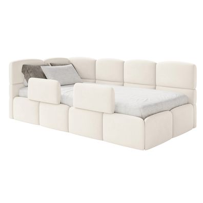 Selsey Cloudy - Kinderbett 120x200, Kopfteil links, Matratze & Bettkasten, Samt Creme