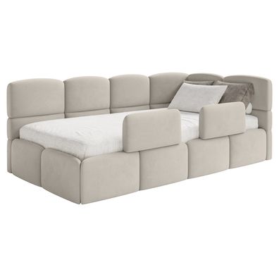 Selsey Cloudy - Kinderbett 120x200, Kopfteil rechts, Matratze & Bettkasten, Samt Hell