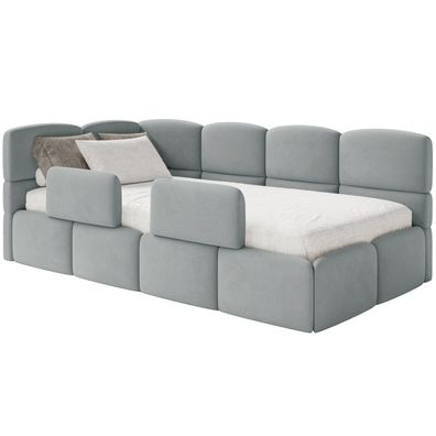 Selsey Cloudy - Kinderbett 120x200, Kopfteil links, Matratze & Bettkasten, Samt Grau
