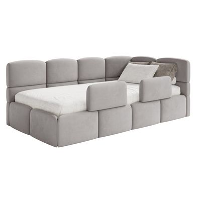 Selsey Cloudy - Kinderbett 120x200, Kopfteil rechts, Matratze & Bettkasten, Samt Hell