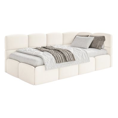 Selsey Cloudy - Jugendbett 120 cm, Bettkasten, Velours wasserabweisend, Kopfteil rech