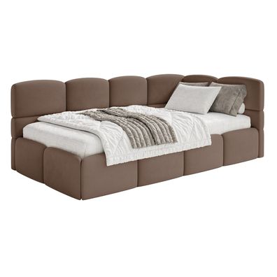 Selsey Cloudy - Jugendbett 120 cm, Bettkasten, Velours wasserabweisend, Kopfteil rech