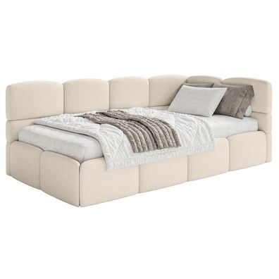 Selsey Cloudy - Jugendbett 120 cm, Bettkasten, Bouclé, Kopfteil rechts, Hellbeige