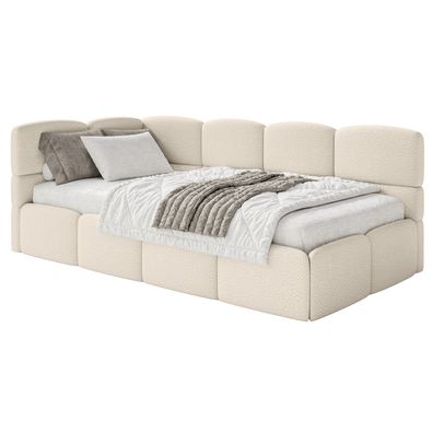 Selsey Cloudy - Jugendbett 120 cm, Bettkasten, Bouclé, Kopfteil links, Hellbeige