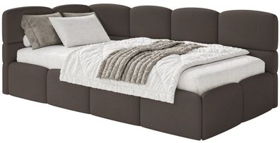Selsey Cloudy - Jugendbett 120 cm, Bettkasten, Chenille, Kopfteil links, Braun