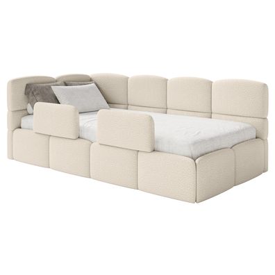 Selsey Cloudy - Kinderbett 120 cm, Bettkasten, 2x Rausfallschutz, Bouclé, links, Hell