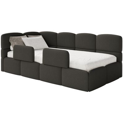 Selsey Cloudy - Kinderbett 120 cm, Bettkasten, 2x Rausfallschutz, Bouclé, links, Brau