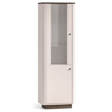 Selsey Vilavio - Vitrine, 2-türig mit LED, Kaschmirgrau/Eichenoptik Dunkel, 65 cm