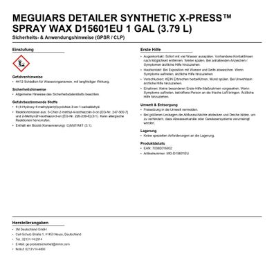 Meguiar’s® Detailer Synthetic X-Press™ Spray Wax D15601EU, 1 gal (3.79 l)