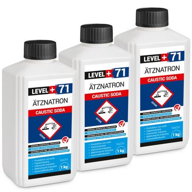 Ätznatron Kaustisches Soda NaOH Flasche 3x1kg Natriumhydroxid LEVEL PLUS L+71