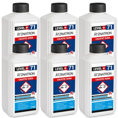 Ätznatron Flasche 6x1kg Natriumhydroxid Kaustisches Soda NaOH LEVEL PLUS L+71