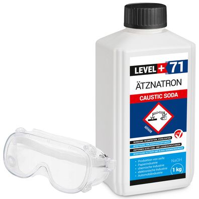 Ätznatron Kaustisches Soda NaOH Flasche 1x1kg + Schutzbrille Set L+71