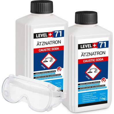 Ätznatron Kaustisches Soda NaOH Flasche 2x1kg + Schutzbrille Set L+71