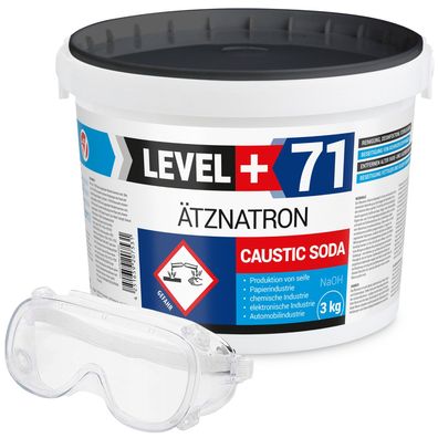 Ätznatron Kaustisches Soda NaOH Eimer 1x3kg + Schutzbrille Set L+71