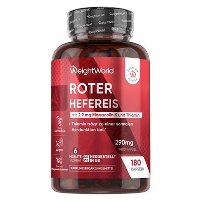 WeightWorld Roter Hefereis - 290mg pro Kapseln - 6 Monate Vorrat - 180 vegan Capsules