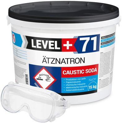 Ätznatron Kaustisches Soda NaOH Eimer 1x15kg + Schutzbrille Set L+71