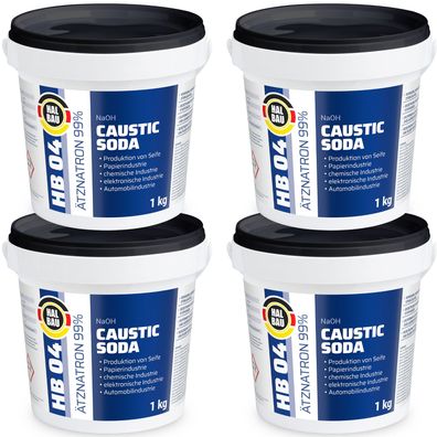 Ätznatron Kaustisches Soda NaOH Natriumhydroxid Eimer 4x1kg HALBAU HB04