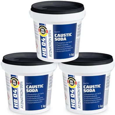 Ätznatron Kaustisches Soda NaOH Natriumhydroxid Eimer 3x1kg HALBAU HB04