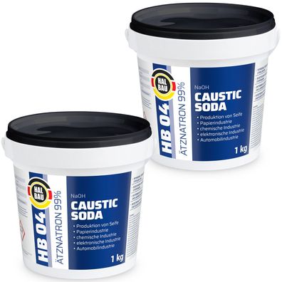 Ätznatron Kaustisches Soda NaOH Natriumhydroxid Eimer 2x1kg HALBAU HB04