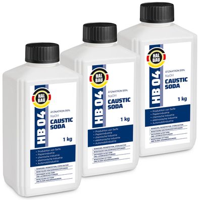 Ätznatron Kaustisches Soda NaOH Natriumhydroxid Flasche 3x1kg HALBAU HB04