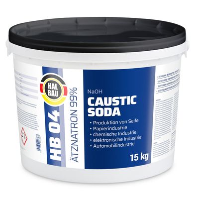 Ätznatron Kaustisches Soda NaOH Natriumhydroxid Eimer 1x15kg HALBAU HB04