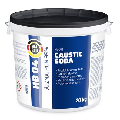 Ätznatron Kaustisches Soda NaOH Natriumhydroxid Eimer 1x20kg HALBAU HB04
