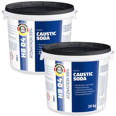 Ätznatron Kaustisches Soda NaOH Natriumhydroxid Eimer 2x20kg HALBAU HB04