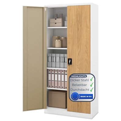 Aktenschrank abschlie?bar JAN Fl?gelt?ren 195x90x40cm Wei?-Goldene Eiche